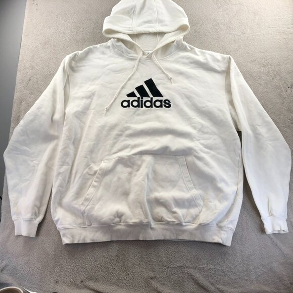 Adidas Mens Hooded Sweatshirt Size 2XL White Pullover Classic Embroidered Casual - Picture 8 of 9